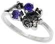 Sterling Silver Marcasite Floral Ring, w/ Brilliant Cut Amethyst CZ, 5/16 (8mm) wide
