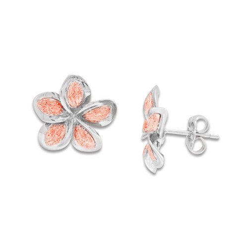 Plumeria Earrings in 14K Two-Tone Gold - 14mm