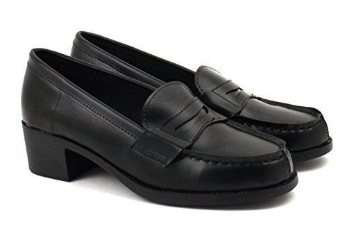 [アキリコ] akiriko 幅広ワイズEEE 約4.5cmヒール シンプルデザイン ローファー