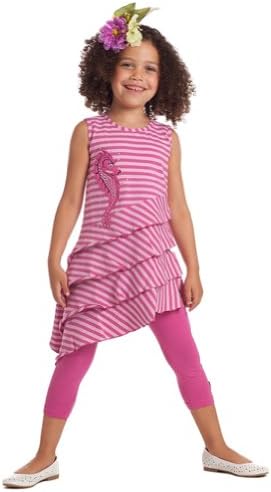 KidCuteTure Girls 2T Raspberry Stripe Seahorse Ruffled Spring Dress