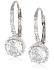 Sterling Silver Diamond and Aquamarine Leverback Earrings (0.06 Cttw, G-H Color, I3 Clarity)