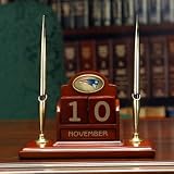 NEW ENGLAND PATRIOTS Team Logo 8 Wide Wood PERPETUAL CALENDAR / DESK CADDY (with a handsome Pen Set)