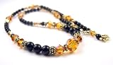 November Golden Topaz Swarovski Crystal Birthstone Beaded Necklaces with Black Pearls - MEDIUM 18 In.