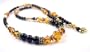 November Golden Topaz Beaded Swarovski Crystal Black Pearl Birthstone Necklace in Sterling Silver - MEDIUM 18 In.