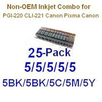 25-Pack Non-OEM Inkjet Combo for PGI-220 CLI-221 Canon Pixma Canon iP3600 iP4600 iP4700 MP560 MP620 MP640 MX860 MP980 ink inkjet cartridges
