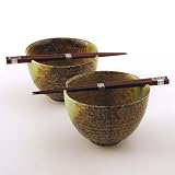 Japanese Stoneware Bowls with Chopsticks Gift Set, Iwashi