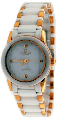 Oniss Women's Swiss SS & Ceramic Sapphire Diamond Watch ON606-LG White