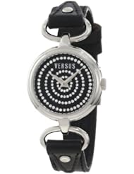 Versus by Versace Womens 3C68100000 Versus V Black Crystal Dial Genuine Leather Watch