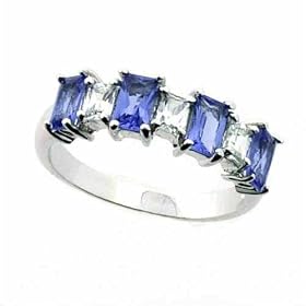 Estate Tanzanite CZ & Simulated Diamond Silver Ring S7