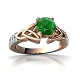 14k Rose Gold Round Genuine Emerald Engagement Ring