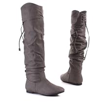 Damen Schuhe, STIEFEL, ÜBERKNIE DEKO SCHNÜRUNG, 866-17, Synthetik in hochwertiger Leder Optik