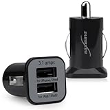BoxWave Dual Micro High Current Car Charger - 3.1 Amp / 15W Universal 2-Port, Dual USB Car Charger for All Devices - Apple iPad 4, iPad mini, iPhone 5, Samsung Galaxy Note 2, Galaxy S4, HTC One, LG Nexus 4, All Smartphones, Tablets (Black)
