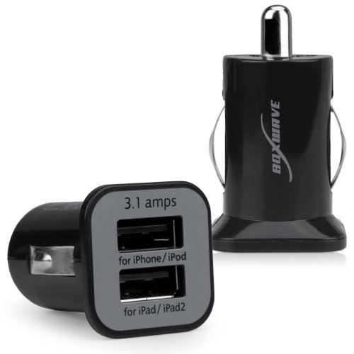 BoxWave Dual Micro High Current Car Charger - 3.1 Amp / 15W Universal 2-Port, Dual USB Car Charger for All Devices - Apple iPad 4, iPad mini, iPhone 5, Samsung Galaxy Note 2, Galaxy S4, HTC One, LG Nexus 4, All Smartphones, Tablets (Black)
