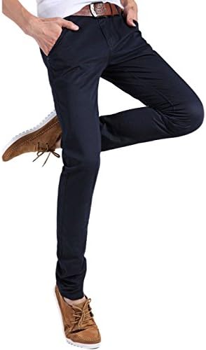 FENGTAI Men's Fashion slim Fit Cotton Casual Long Pants Dark Blue 33