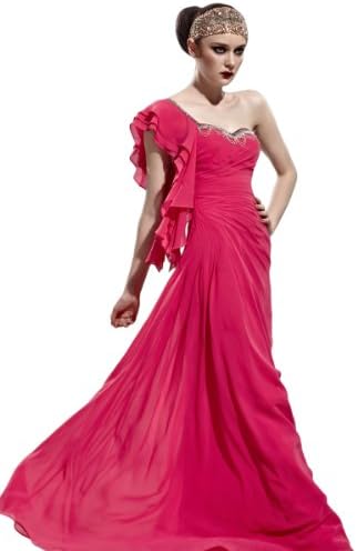 Coniefox Red Tencel Ball Dresses One Shoulder Corset Prom Dress Size L Color Rose