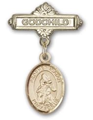 Gold Filled Baby Badge with St. Isaiah Charm and Godchild Badge Pin