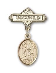 14K Gold Baby Badge with St. Isaiah Charm and Godchild Badge Pin