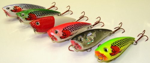 6 Topwater Poppers Crankbaits - Fishing Lures Set T6I