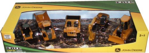 John Deere 5 Piece 1:64 Scale Plastic and Die Cast Construction Vehicle Set - Small Loader, Off-Road Dump Truck, Gator Utility Vehicle, Backhoe Loader (Excavator) and Bulldozer