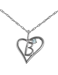 10k White Gold and Birthstone Initial Pendant Necklace