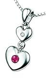 D for Diamond Sterling Silver P2956 Girls Ruby and Diamond Set Double Heart Pendant - July Birthstone