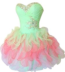 Short Organza/Taffeta Crystals Lace-Up Crystal Prom Dress 
