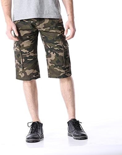 TISUN Men's Summer Casual Regular Fit Multi Pocket Army Camo Cargo Belted Shorts