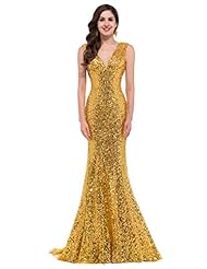 V-neck Sequined Lace-Up Evening Dress/Prom Dress 