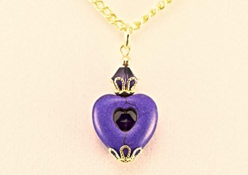 Royal Purple Stone Heart Swarovksi Crystal Gold Pendant Necklace