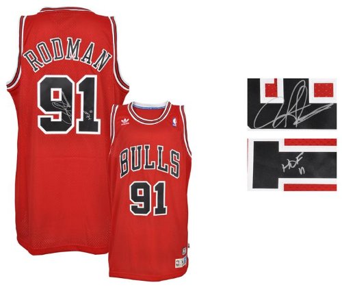 Dennis Rodman Autographed Jersey - Chicago Bulls, Red, Adidas, Swingman, "HOF 2011" Inscription - Autographed NBA Jerseys