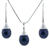 Pearl Necklace Earring Set Teardrop Style Black Freshwater Gift Set Bucasi SALE