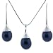 Pearl Necklace Earring Set Teardrop Style Black Freshwater Gift Set Bucasi SALE
