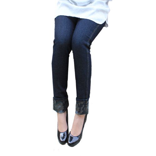 超美脚 デニムレギンスパンツ ロールアップ[裾迷彩柄]