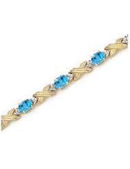 10K Yellow Gold Oval Blue Topaz and Diamond Bracelet