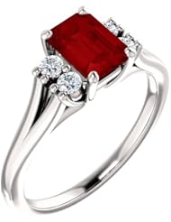 Platinum 7.00x5.00mm Emerald Cut Chatham Created Ruby and Diamond Ring -- LIFETIME WARRANTY