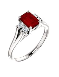 14K White Gold 7.00x5.00mm Emerald Cut Chatham Created Ruby and Diamond Ring -- LIFETIME WARRANTY