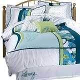 ROXY White FLIRT BLUE Dust Ruffle TWIN BEDSKIRT