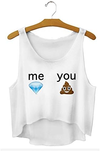 Women Fashion Emoticons Alien Print Loose White Sleeveless Crop Top
