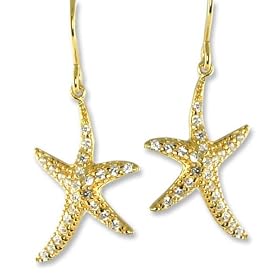 Yellow Gold Plated Sterling Silver Starfish CZ Earrings