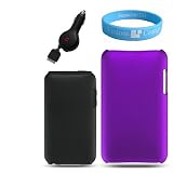 Apple iPod Touch 2 in 1 snap on Black Silicone Skin with Purple case for ipod Touch 2g and 3g + Retractable Car Charger for ipod Touch 2g and 3g +Wristband