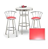 Chrome Bar Table & 2 Chrome 29" Red Vinyl Seat Barstools