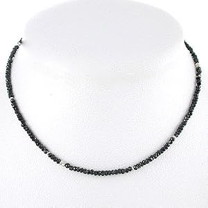 Black Spinel Gemstone Bead Choker Necklace with Sterling Silver Accent Beads, 14" Length, #7913