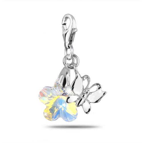 Elli Damen-Charm Kristall Blume mit Schmetterling 925 Sterlingsilber 0404561111 Preisvergleich