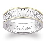 Sterling Silver Two-Tone Engraved Claddagh Wedding Band, Size: 10