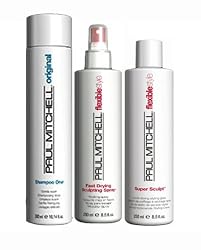Paul Mitchell Flexible Style Shampoo One (10.14 oz), Super Sculpt Quick-Drying Styling Glaze (8.5 oz) and Fast Drying Sculpting Spray (8.5 oz) kit
