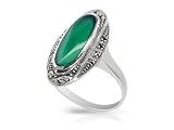 Sterling Silver 1.60ct Green Chalcedony & Marcasite Art Deco Ring