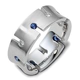 Designer Diamond and Sapphire Comfort Fit 14 Karat White Gold Wedding Band Ring