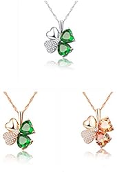 Emosa Women Hand Inlaid Heart Shaped Swarovski Elements Crystal Four Leaf Clover Necklace