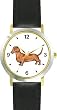 Dachshund (Shorthaired) Dog - WATCHBUDDY&reg; DELUXE TWO-TONE THEME WATCH - Arabic Numbers - Black Leather Strap-Children's Size-Small ( Boy's Size & Girl's Size )