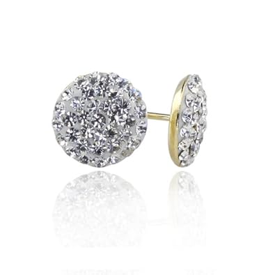 Cheap Girls Jewelry 14K Yellow Gold White Flat Swarovski Crystal Stud Screwback Earring with Screw Back For Girls For Sale